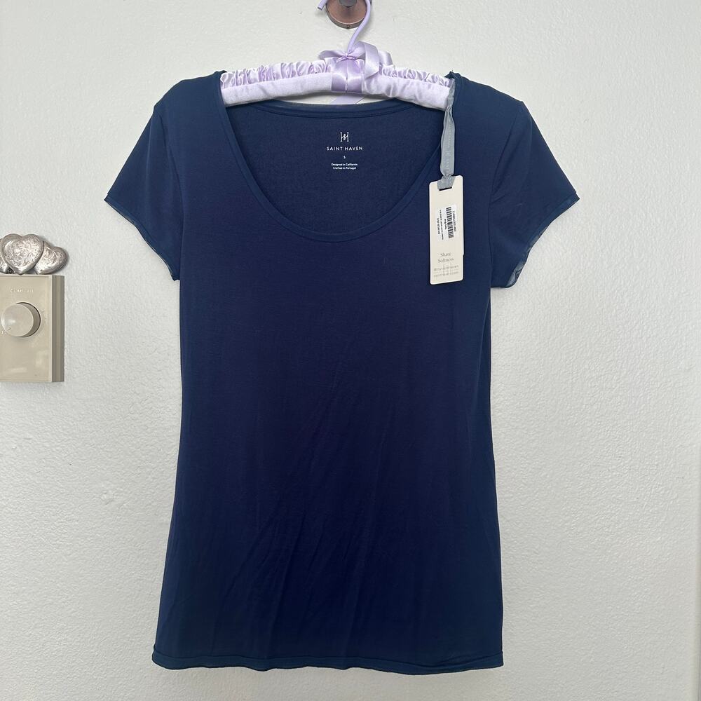 NWT Saint Haven Women's S Navy Blue Perfect Fit Scoop Neck Tshirt Short Sleeve - Picture 2 of 6